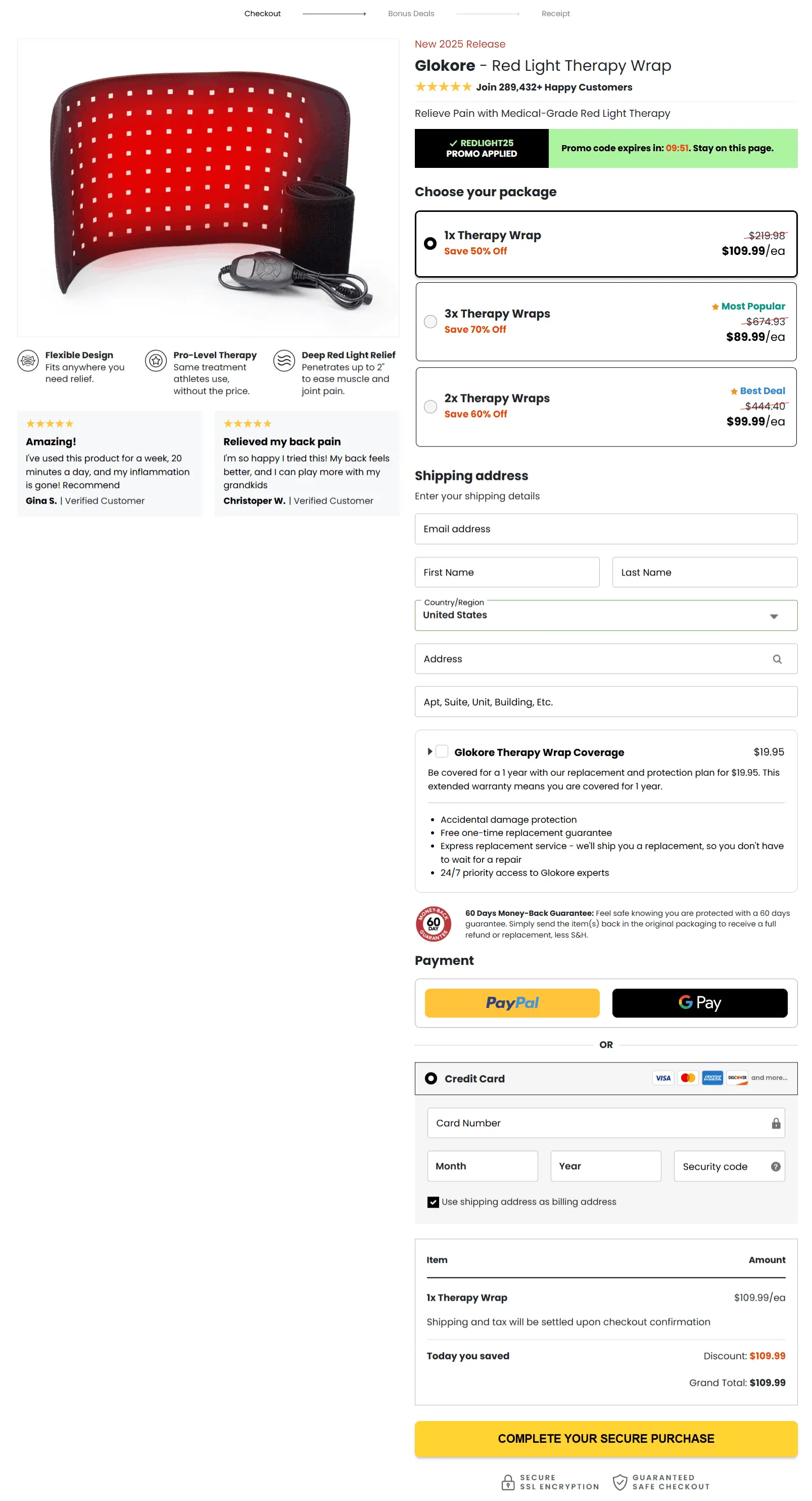 Glokore Red Light Therapy secure checkout page
